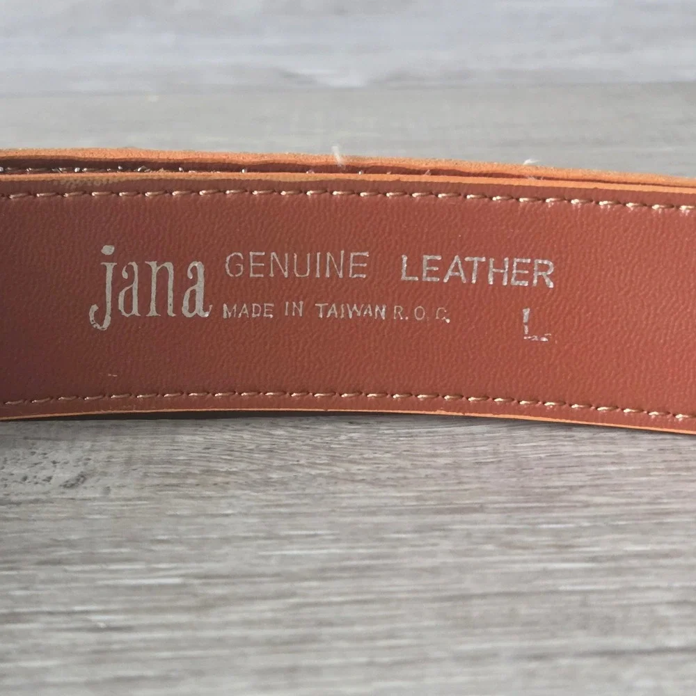 Jana Leather Belt Western Studded Vtg Tan Women Large Brown Silver Gold Concho